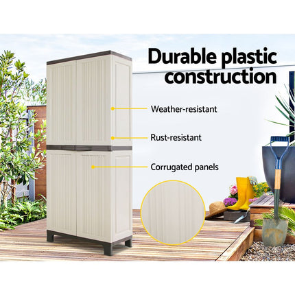 Gardeon Outdoor Storage Cabinet Box 173cm Lockable Cupboard Sheds Garage Adjustable Beige.