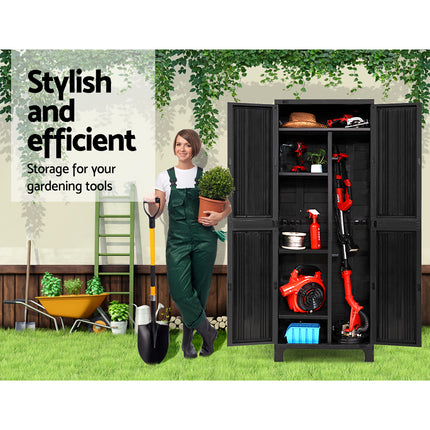 Gardeon Outdoor Storage Cabinet Box 173cm Lockable Cupboard Sheds Garage Adjustable Black.