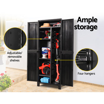 Gardeon Outdoor Storage Cabinet Box 173cm Lockable Cupboard Sheds Garage Adjustable Black.