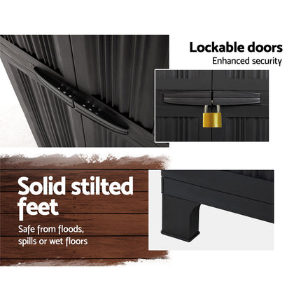 Gardeon Outdoor Storage Cabinet Box 173cm Lockable Cupboard Sheds Garage Adjustable Black.