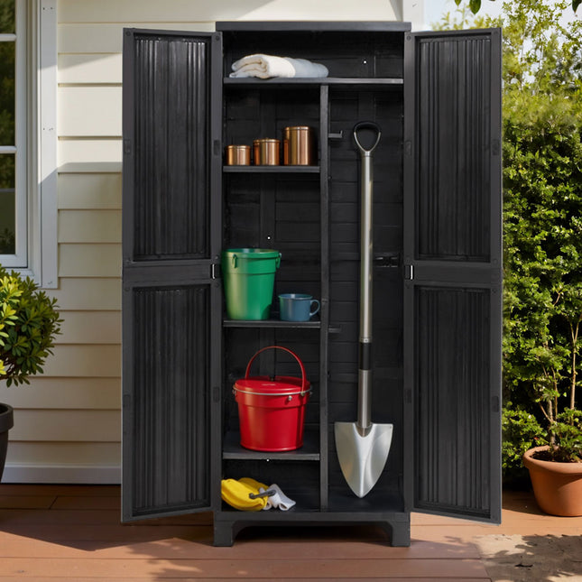 Gardeon Outdoor Storage Cabinet Box 173cm Lockable Cupboard Sheds Garage Adjustable Black.