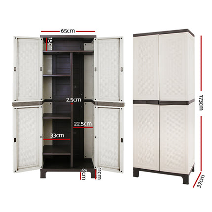 Gardeon Outdoor Storage Cabinet Box 173cm Lockable Cupboard Sheds Adjustable Rattan Beige.