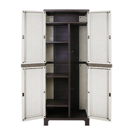 Gardeon Outdoor Storage Cabinet Box 173cm Lockable Cupboard Sheds Adjustable Rattan Beige.