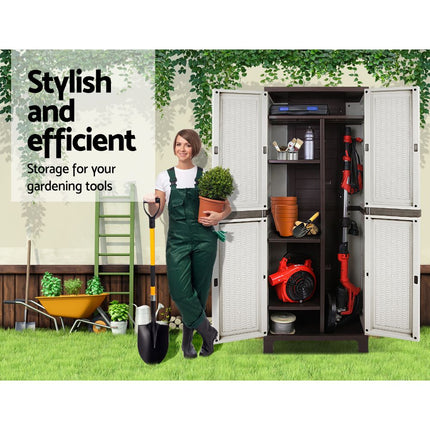 Gardeon Outdoor Storage Cabinet Box 173cm Lockable Cupboard Sheds Adjustable Rattan Beige.