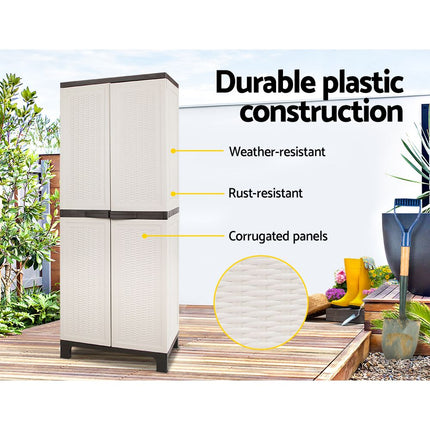 Gardeon Outdoor Storage Cabinet Box 173cm Lockable Cupboard Sheds Adjustable Rattan Beige.