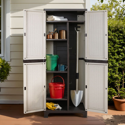 Gardeon Outdoor Storage Cabinet Box 173cm Lockable Cupboard Sheds Adjustable Rattan Beige.