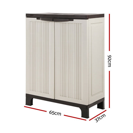 Gardeon Outdoor Storage Cabinet Box 92cm Lockable Cupboard Sheds Garage Adjustable Beige.
