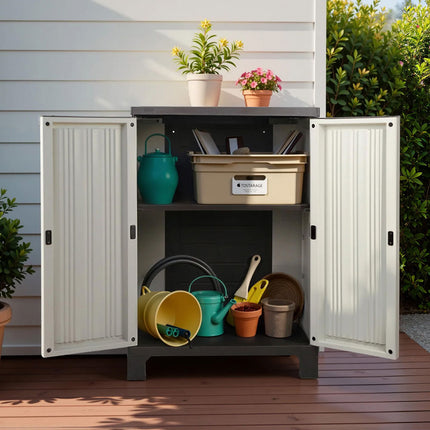 Gardeon Outdoor Storage Cabinet Box 92cm Lockable Cupboard Sheds Garage Adjustable Beige.