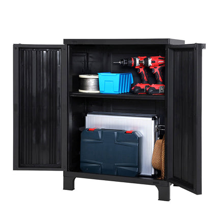 Gardeon Outdoor Storage Cabinet Box 92cm Lockable Cupboard Sheds Garage Adjustable Black.