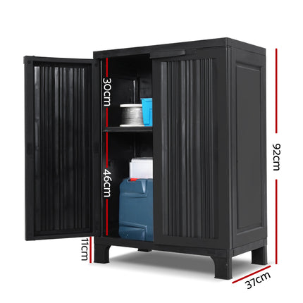Gardeon Outdoor Storage Cabinet Box 92cm Lockable Cupboard Sheds Garage Adjustable Black.