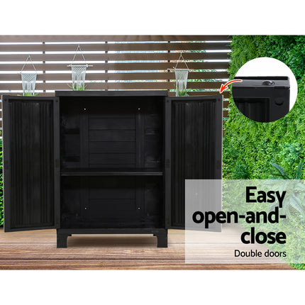 Gardeon Outdoor Storage Cabinet Box 92cm Lockable Cupboard Sheds Garage Adjustable Black.