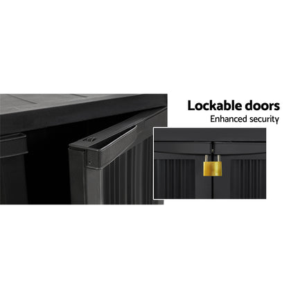 Gardeon Outdoor Storage Cabinet Box 92cm Lockable Cupboard Sheds Garage Adjustable Black.