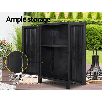 Gardeon Outdoor Storage Cabinet Box 92cm Lockable Cupboard Sheds Garage Adjustable Black.