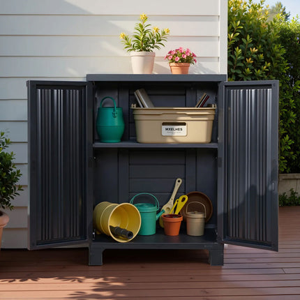 Gardeon Outdoor Storage Cabinet Box 92cm Lockable Cupboard Sheds Garage Adjustable Black.