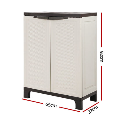 Gardeon Outdoor Storage Cabinet Box 92cm Lockable Cupboard Sheds Adjustable Rattan Beige.