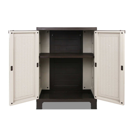 Gardeon Outdoor Storage Cabinet Box 92cm Lockable Cupboard Sheds Adjustable Rattan Beige.
