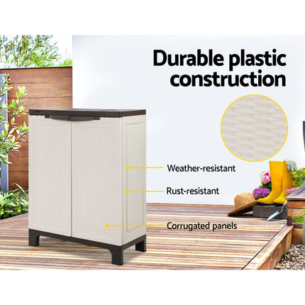 Gardeon Outdoor Storage Cabinet Box 92cm Lockable Cupboard Sheds Adjustable Rattan Beige.