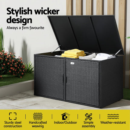 Gardeon Outdoor Storage Cabinet Box Deck Wicker Shelf Chest Garden Shed Tools Black.