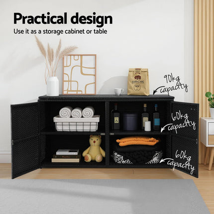 Gardeon Outdoor Storage Cabinet Box Deck Wicker Shelf Chest Garden Shed Tools Black.