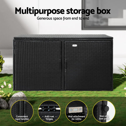 Gardeon Outdoor Storage Cabinet Box Deck Wicker Shelf Chest Garden Shed Tools Black.