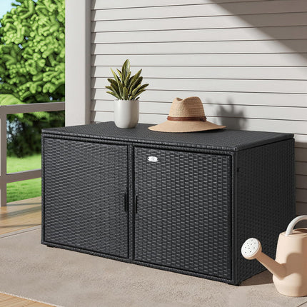 Gardeon Outdoor Storage Cabinet Box Deck Wicker Shelf Chest Garden Shed Tools Black.
