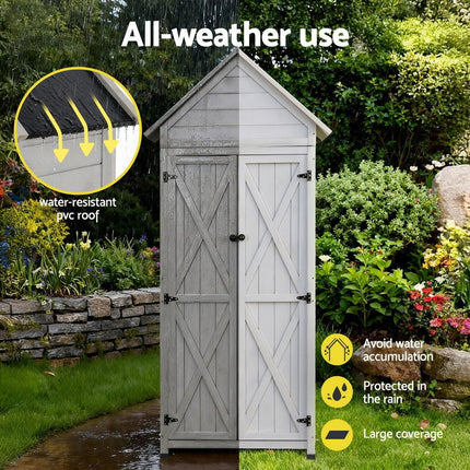 Gardeon Outdoor Storage Cabinet Cupboard Lockable Tool Organizer Shed Adjustable Grey.