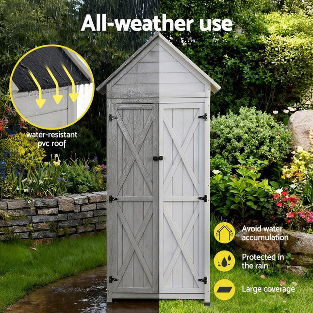 Gardeon Outdoor Storage Cabinet Cupboard Lockable Tool Organizer Shed Adjustable Grey.