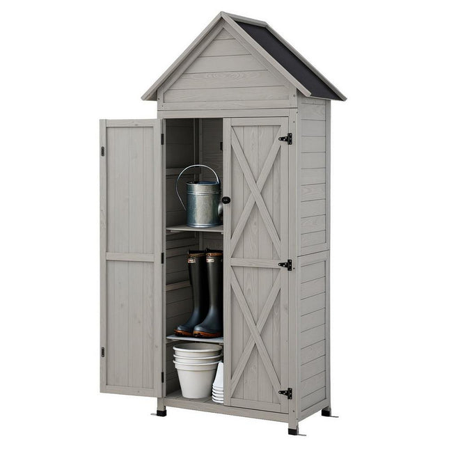 Gardeon Outdoor Storage Cabinet Cupboard Lockable Tool Organizer Shed Adjustable Grey.