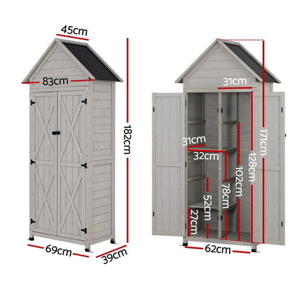 Gardeon Outdoor Storage Cabinet Cupboard Lockable Tool Organizer Shed Adjustable Grey.
