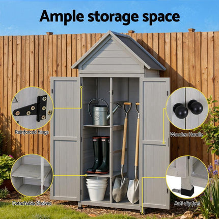 Gardeon Outdoor Storage Cabinet Cupboard Lockable Tool Organizer Shed Adjustable Grey.