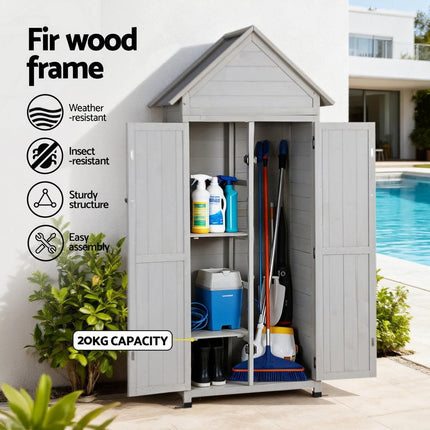 Gardeon Outdoor Storage Cabinet Cupboard Lockable Tool Organizer Shed Adjustable Grey.