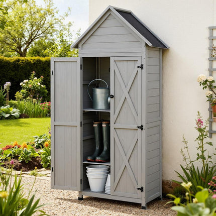 Gardeon Outdoor Storage Cabinet Cupboard Lockable Tool Organizer Shed Adjustable Grey.