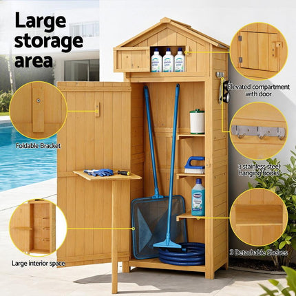 Gardeon Outdoor Storage Cabinet Cupboard Folding Table Tool Organizer Shed Adjustable.