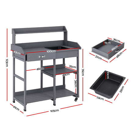 Gardeon Outdoor Potting Bench Table Storage Cabinet Potters Garden Workstation Grey.