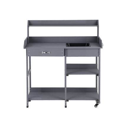 Gardeon Outdoor Potting Bench Table Storage Cabinet Potters Garden Workstation Grey.