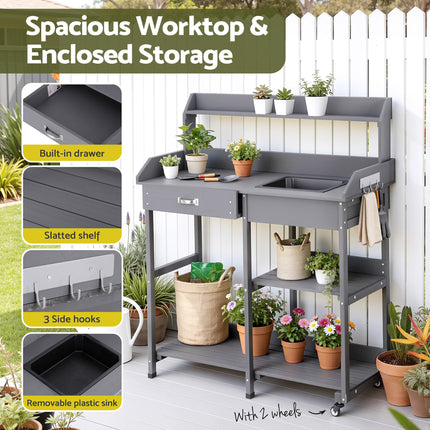 Gardeon Outdoor Potting Bench Table Storage Cabinet Potters Garden Workstation Grey.