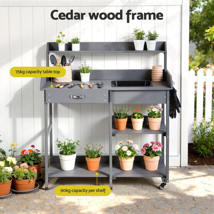 Gardeon Outdoor Potting Bench Table Storage Cabinet Potters Garden Workstation Grey.