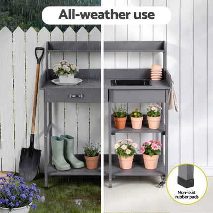 Gardeon Outdoor Potting Bench Table Storage Cabinet Potters Garden Workstation Grey.