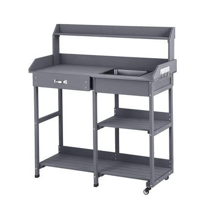 Gardeon Outdoor Potting Bench Table Storage Cabinet Potters Garden Workstation Grey.