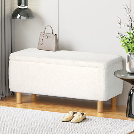 Artiss Storage Ottoman Blanket Box 99cm Teddy Fabric White.