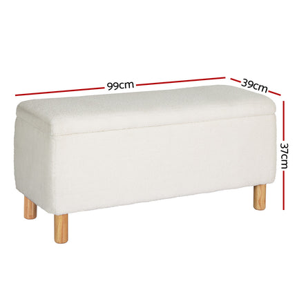 Artiss Storage Ottoman Blanket Box 99cm Teddy Fabric White.