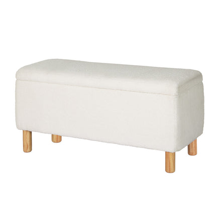 Artiss Storage Ottoman Blanket Box 99cm Teddy Fabric White.
