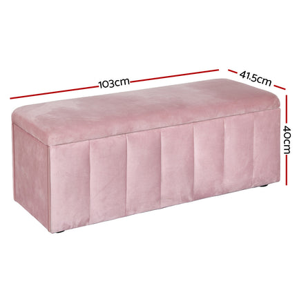 Artiss Storage Ottoman Blanket Box 103cm Velvet Pink.