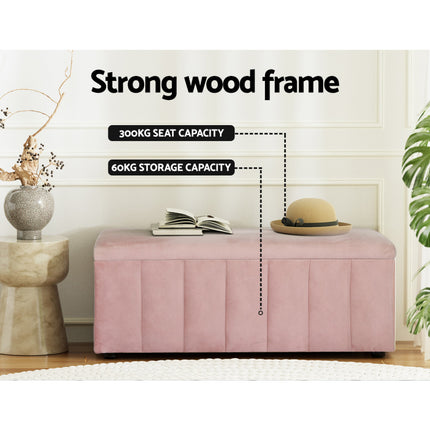 Artiss Storage Ottoman Blanket Box 103cm Velvet Pink.