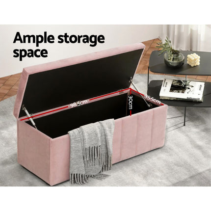 Artiss Storage Ottoman Blanket Box 103cm Velvet Pink.