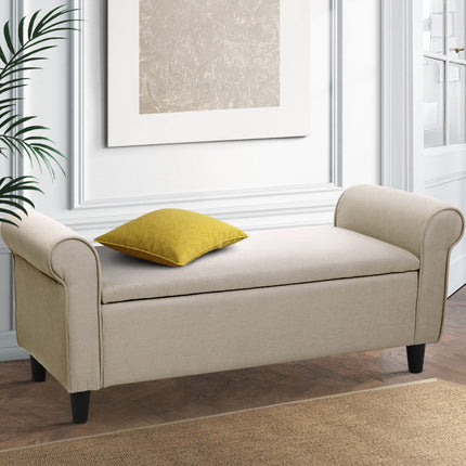 Artiss Storage Ottoman Blanket Box 125cm Arm Linen Taupe.
