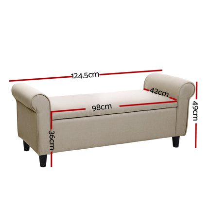 Artiss Storage Ottoman Blanket Box 125cm Arm Linen Taupe.
