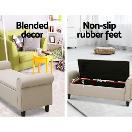 Artiss Storage Ottoman Blanket Box 125cm Arm Linen Taupe.