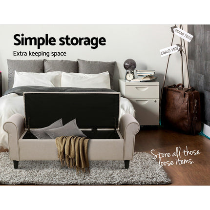 Artiss Storage Ottoman Blanket Box 125cm Arm Linen Taupe.