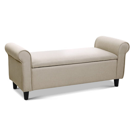 Artiss Storage Ottoman Blanket Box 125cm Arm Linen Taupe.